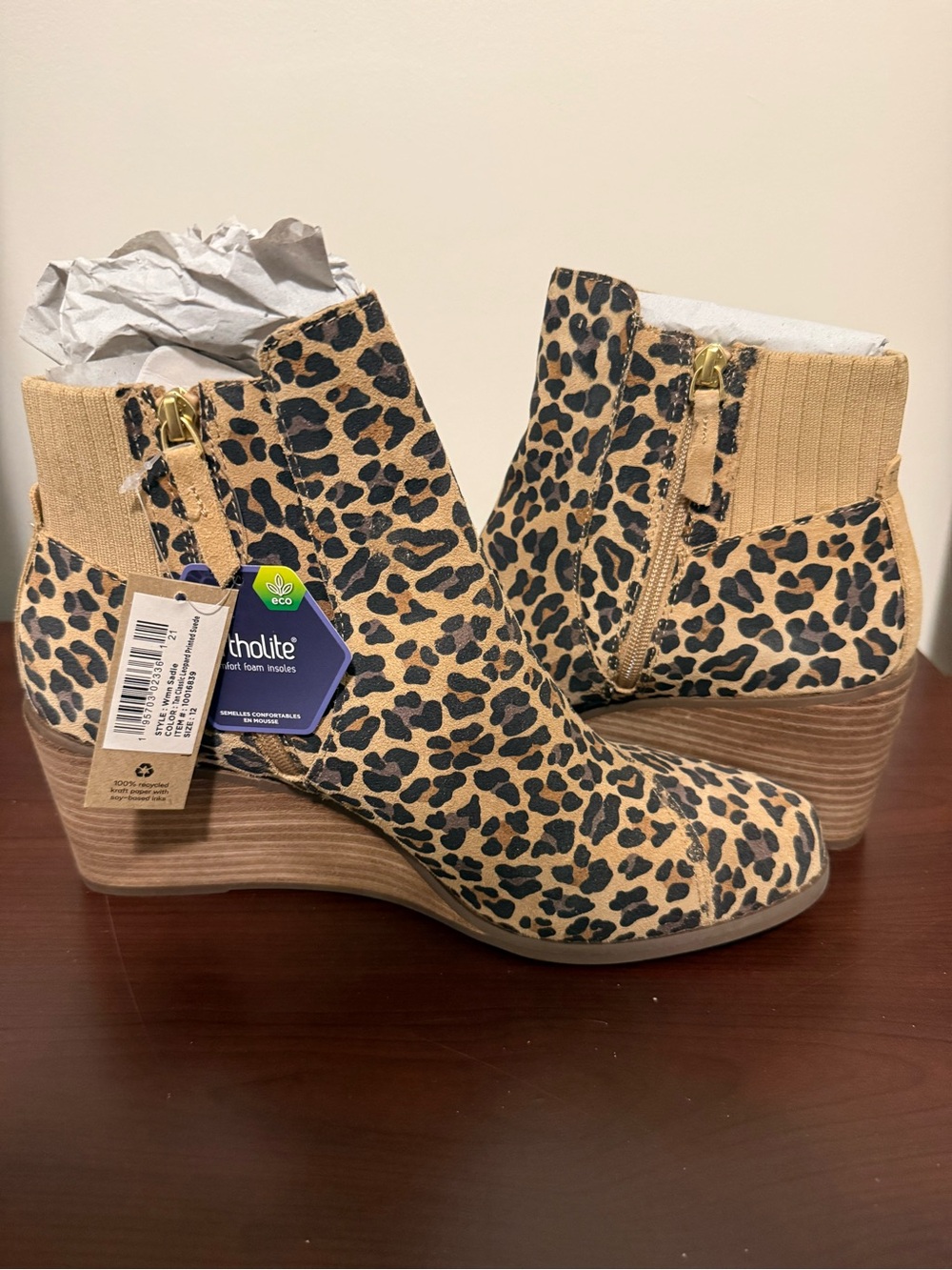 TOMS Leopard Print Wedge Ankle Boots - Tan/Black